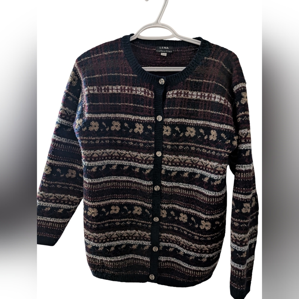 Lena Collection Burgundy and Navy Cardigan